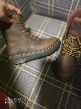 Dr. Martens Brown Leather Combat Boots with Yellow Stitching